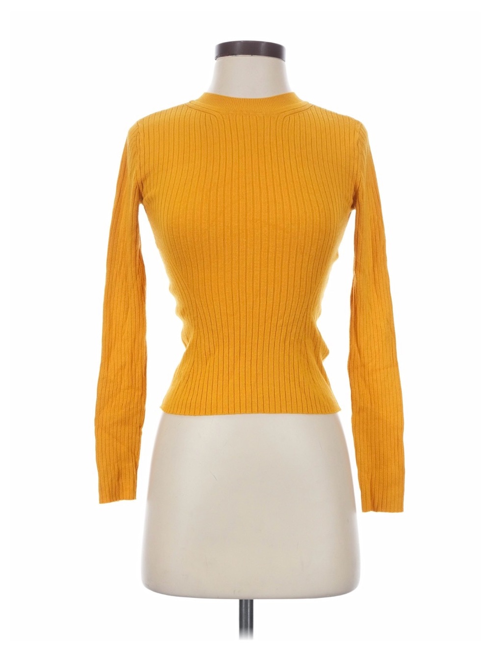 H&M Mustard Yellow Ribbed Long-Sleeve Crew Top